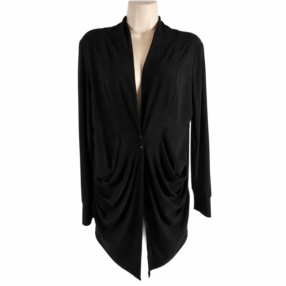 Bali Black Open Front Draped Cardigan Top Women's Medium Long Sleeve Lightweight